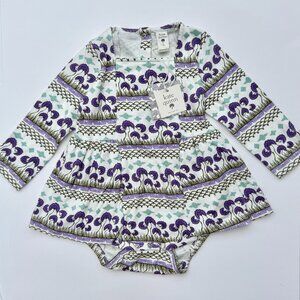 Kate Quinn Ballerina Bubble Romper | Long Sleeve Purple Earth Print | 2T | NWT